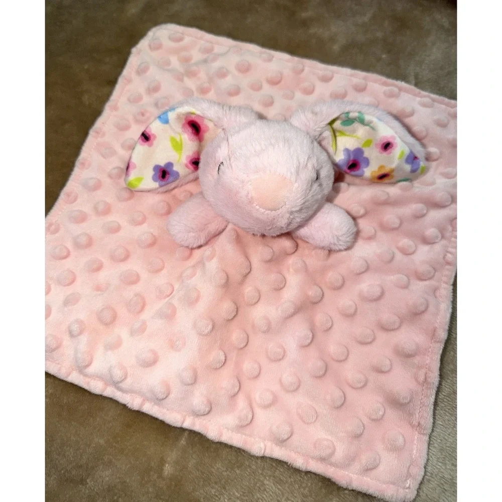 Parents Choice Lovey Bunny Security Blanket Pink Plush Floral Minky Dots